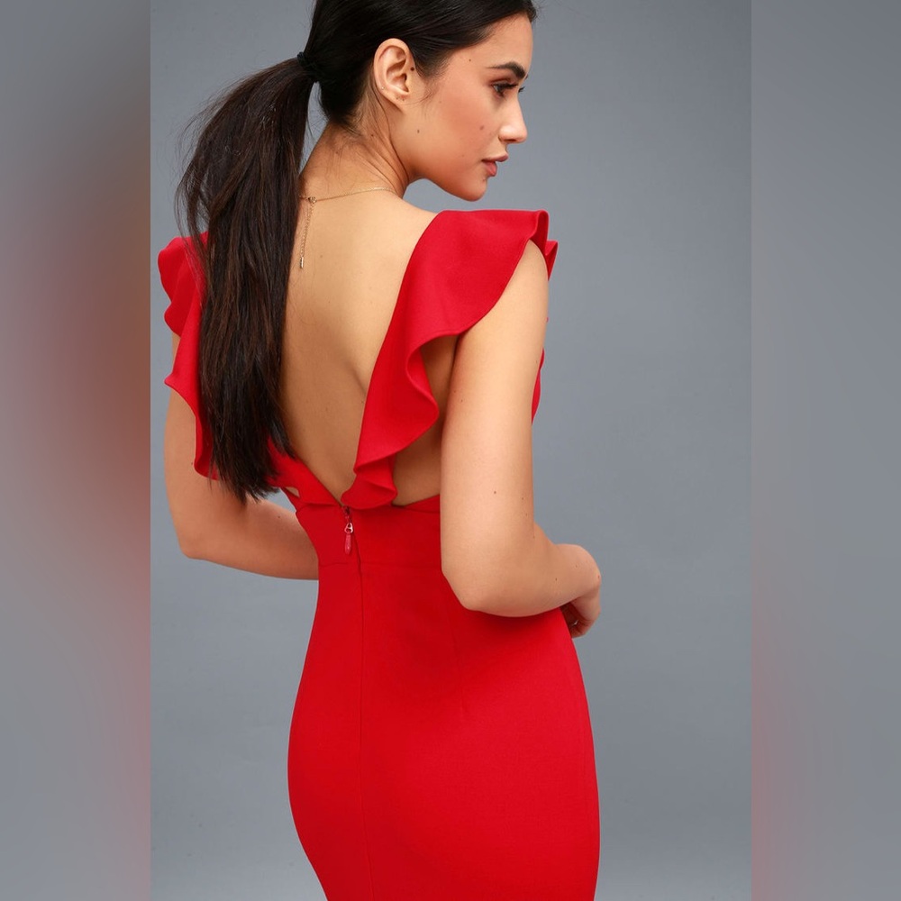 Lulus Red Perfect Opportunity Ruffle Maxi Dress - Small New with Tags - Picture 2 of 16